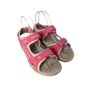 Eddie Bauer Girls Size 3 Pink & Beige Open-Toe Sandals With Adjustable Straps